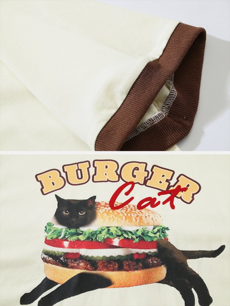 T Shirts Aelfric Eden Hamburger Cat Print Tee Marron | CVV-66205507